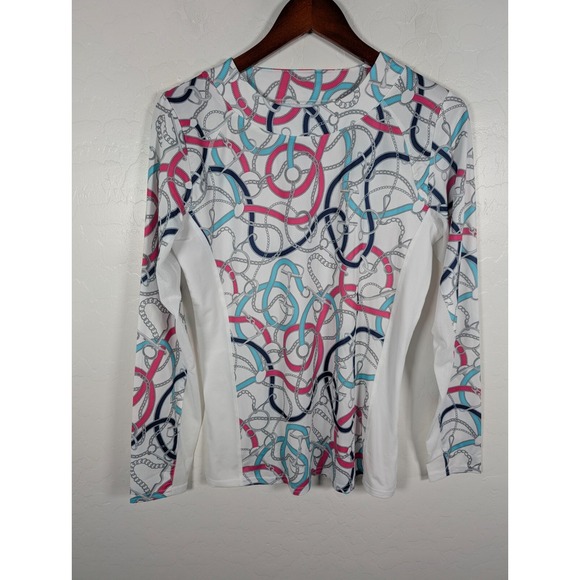 SanSoleil Top Womens Small Multicolor Rings Vented Pullover Golf Tennis Shirt - Picture 1 of 9